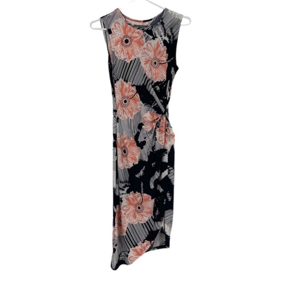 Suzy Shier  pink black Floral fitted twist sleeveless summer casual dress SP - Picture 1 of 14